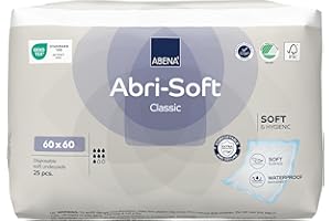 ABENA Abri-Soft Classic Disposable Incontinence Bed Pads, Eco-Labelled Incontinence Underpads, Leak Protection, Soft & Secure Bed Protectors For Incontinence - 60x60cm, 1300ml Absorbency, 25PK