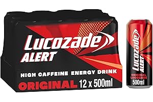 Lucozade Alert Original 12x500ml- can ; High Caffeine Energy Drink ;Great Taste; Contains vitamin B3 to help reduce tiredness ;Fully recyclable