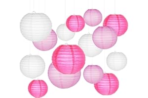 Paper Lanterns, SMALUCK 15 Packs 6" 8" 10" Chinese Round Lantern Paper Hanging Decorations with Assorted Colors and Sizes for Birthday Bridal Wedding Baby Shower Festival Party Decorations