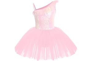 IWEMEK Robe de ballet pour fille - Sans manches - À volants - À paillettes - Avec tutu - Jupe de danse - Pour enfant de 3 à 10 ans