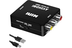 AXFEE RCA a HDMI, Convertidor AV a HDMI de Audio y Video Soporte 1080P, con Cable de Alimentación USB, para Wii PS2 Gamecube PC VHS Camara Laptop DVD STB VCR Proyector