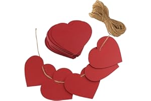 TUPARKA 80 Pcs Red Paper Hearts Love Hearts Decorations Valentines Gift Tags Kraft Paper Tag for Valentines Day Decorations (Come With 20m Jute Twine)