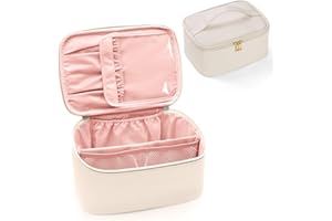 Aucuu Podróżna kosmetyczka do makijażu, przenośna kosmetyczka ze zdejmowaną przegrodą, wodoodporna kosmetyczka ze skóry PU, duża pojemność, organizer na pędzle i uchwyt, niezbędnik dla kobiet w