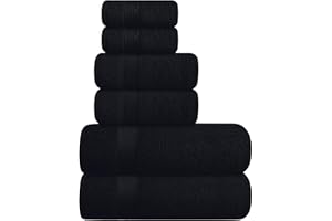 GLAMBURG Ultra Soft 6er-Pack Baumwoll-Handtuch-Set, enthält 2 übergroße Badetücher 70 x 140 cm, 2 Handtücher 40 x 60 cm und 2 Waschbetten 30 x 30 cm, Schwarz