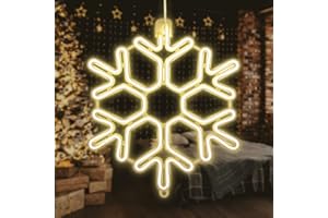 SALCAR Luce al neon a fiocco di neve, luce decorativa a LED da neve da 40 cm per Natale, bassa tensione da 31 V e dotata di cavo di alimentazione da 3 m, neon per interni ed esterni - Bianco caldo