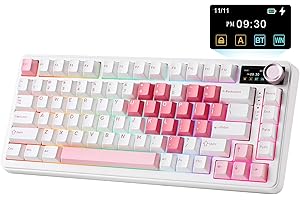 YUNZII B75 Pro MAX Teclado Mecánico Inalámbrico, Diseño 75% con Pantalla TFT y Control Giratorio, Hot Swap, QMK/Via, RGB, BT/USB-C/2,4G para Win/Mac (Corazón Blanco, Candy Switch)