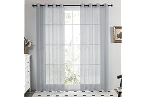 Deconovo Tende per Interni Semi-Trasparenti 2 Pezzi con Anelli, Tende Voile Grigio per Camera da Letto Cucina e Salotto Moderne e Leggere, 140x260 CM