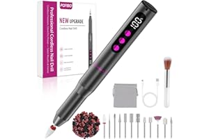 POFIBO Cordless Electric Nail Drill – 12 in 1 Rechargeable Electric Nail File Kit with LCD Display, 5 Adjustable Speeds, 35000RPM, for Acrylic & Gel Nails, Manicure & Pedicure