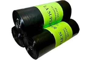 GENÉRICO Bolsas de basura 100L La Super (30 bolsas)-Pack 3 rollos 85x105 cm negras, ultraresistentes (galga 120), reforzadas y de gran capacidad. Para cubos industriales o comunitarios (S-100L)