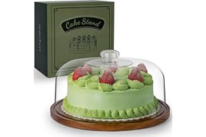 ANBOXIT Soporte Para Tartas con Tapa, Porta Tartas Madera de Acacia con Acrilico Cupula, Pedestal Soporte de Tarta con Tapa, Expositor Tartas (Plano)