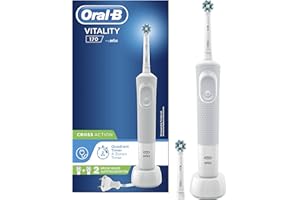 Oral-B Vitality 170 Cepillo de Dientes Eléctrico con Mango Recargable, Tecnología Braun y 2 Cabezales de Recambio, Color Blanco, 1 Unidad