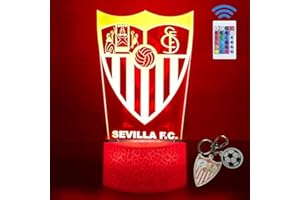 PAGAMADU Lámpara LED 3D decorativa futbol con 16 colores y control remoto. Regalo niños y adultos. Lampara Escudo de futbol. Vive la magia de tu equipo en tu habitación. Regalo llavero (Sevilla)