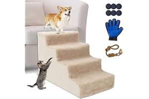 MASTERTOP Scale per Cani a 4 Gradini in Plastica, Scale per Animali Domestici, Rampa Antiscivolo per Animali Anziani/Feriti con Fodera Morbido Rimovibile e Lavabile (Beige)