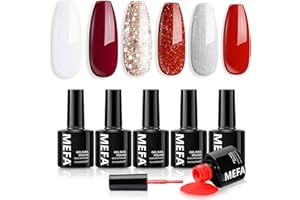 MEFA Christmas Gel Nail Polish Set, 6 Colors Red White Glitter Gel Polish Set Soak Off UV Gel Sparkle Silver Nail Gel Manicure Nail Art Salon DIY Home