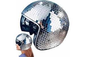 SMILESHINEY Casque De Boule Disco en Verre Miroir - Casque Boule Disco avec Visière Rétractable, Casquette De Casque Disco, Boules À Facettes pour DJ Club Stage Bar Atmosphere Dress Up Décor, 25x25x21 Cm