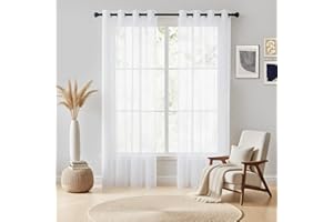 NAKIHOUSE Voile Curtain 84 Drop 2 Panels Net Curtains for Windows Eyelet Top Sheer Curtains for Kitchen Living Room Bedroom Window Treatment, White Voiles, 52" x 84"