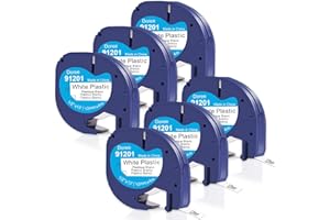 DOREE (6 confezione) etichette 91201,91221 in plastica,12 mm x 4 m, stampa nera su bianco,Compatibile con Dymo Letratag,Dymo LT-100H, LT-100H Plus, LT-100T, LT-100T Plus, LT100-H,200B,QX-50, XM, XR
