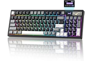 YUNZII IF99 Tastiera meccanica da gioco senza fili con display intelligente LCD, QMK/VIA programmabile BT/2.4G/USB-C Guarnizione montata Hot Swap RGB 96% layout per Mac/Win (nero, cocoa cream v2)