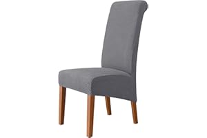 MILARAN Large Chair Covers for Dining Room, Geometric Jacquard Slipcover for Large Dining Chair, Soft Stretch Washable Removable Parsons Chair Protector,Set of 2,Dark Gray