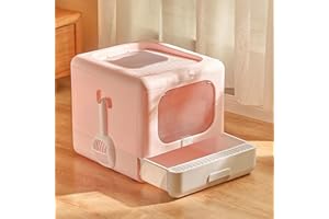XDAILUYYDS Bac à Litière Pliable pour Chaton avec Couvercle, Litiere pour Chat Fermée, Bac à Litière pour Chat avec Pelle Incluse, Plateau Amovible, 2 Ouvertures (E Rose)