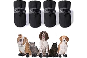 HUIPINGHU 4 Pcs Non-Slip Waterproof Dog Boots | Soft Paw Protectors for Indoor, Outdoor | Small/Medium/Large Sizes (Black, 4)