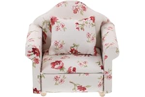 ‎HEALIFTY Puppenhaus Sofa 1:12 Puppenhaus Miniatur Möbel Modell Tuch Blumenmuster Couch Sessel Sofa Mit Kissen, Mini Möbel Set mit Rückenkissen DIY Mini Handwerk Zubehör