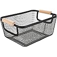 Ciieeo Wire Storage Bin With Handle - Indoor Plant Pot, Mesh Basket Organizer for Condiment Bottles - Black Metal Rectangle Hamper