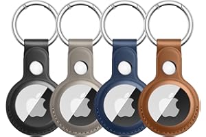 4 Pezzi Meliya Custodia AirTag Portachiavi per Apple Airtag, Pelle Custodia per Airtag Apple con Portachiavi, Pelle Cover Protettiva per Apple AirTag per Tracker per Zaini e Animali Domestici