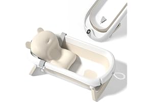 SUPERBE BEBE Foldable Baby Bath with Non-Slip Bath Cushion/Bath with Thermometer for Water Temperature Control/from Birth to 3 Years