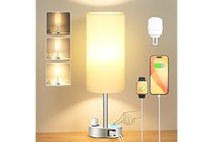 kakanuo Lampada da Comodino Touch Dimmerabile, Lampada da Tavolo con Porte USB-C+A+Presa, Paralume Bianco Base Argento, Abat Jour da Comodino per Camera da Letto Soggiorno Ufficio(Lampadina Inclusa)