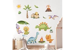 Decvictor Adesivi Murali Terra Dinosauro Acquerellato Carino Adesivi da Parete Vulcano Tropicale Foglia Palma Adesivo Muro Decorativo per Bambini Camera da Letto Stanza Della Scuola Materna Muro
