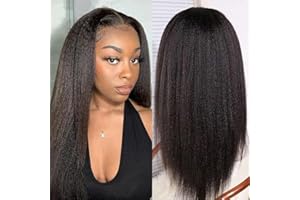 Yaki Straight Lace Front Wigs Human Hair 20 inch MSGEM 13x4 Kinky Straight Lace Frontal Wigs 180% Density Brazilian Virgin Human Hair Pre Plucked with Baby Hair Natural Color