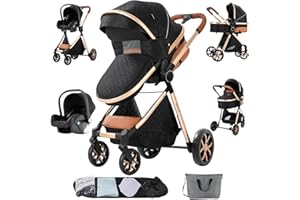 Sianldcone Passeggino 3 in 1 Trio Neonati, Tessuti di Alta Qualità Carrozzina per Neonato, Spinta Bidirezionale Passeggino Reversibile, Visione Aperta Passeggino Trolley (V9 Black)