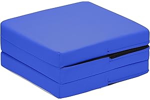 Maxus Sports Cube Small Z Bed for Kids Sleepover Portable Chair for Sitting Comfy and Light Weight Fold Out Bed Sofa for Living Room with Waterproof Removable Cover (Blue)