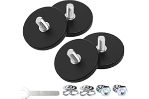 Magnetpro - Set di 4 magneti potenti gommati antiscivolo, antigraffio e anticorrosione, potenza di colla superiore a 15 kg, con filettatura esterna in acciaio inox 1/4"-20 e dado