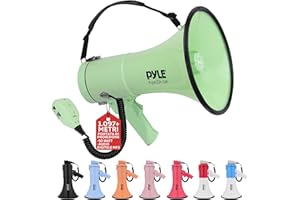 Pyle Megafono Portatile 50 Watt, Sirena Automatica, Megafono Volume Regolabile, Portata Fino a 1100 m², Ingresso Aux, Voce, Sirena, Musica, Fischio, Registrazione, Tracolla