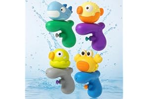 APTOFUN Lindas pistolas de agua de animales – Mini pistola de agua para niños, juego de 4 unidades, 80 ml pistolas para niños y niñas, alcance de 2 – 6 m, juguetes de baño ABS para jardín, playa y bañera