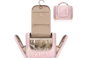 BELICOO Wisząca kosmetyczka dla kobiet, duża podróżna torba na pranie z 5 przegródkami, wodoodporna kosmetyczka podróżna do makijażu, różowy, 28L x 14W x 22H CM, Klasyczny