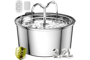 DOOOB Fontanella per Gatti, 3.2L Fontana per Gatti, Automatico Fontanella Gatto Acciaio con Pompa Ultra Silenziosa, Fontana per gatti acciaio inox con 1 Filtro e 1 Spugna