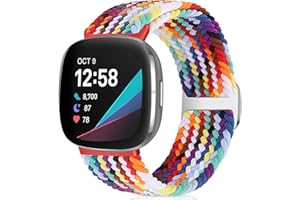 enkic Geflochtenes Solo Loop Armband Kompatibel mit Fitbit Versa 3 / Sense, Elastisch Verstellbares Sport Ersatzarmbänder Nylon Uhrenarmband für Fitbit Versa3/Sense Herren Damen