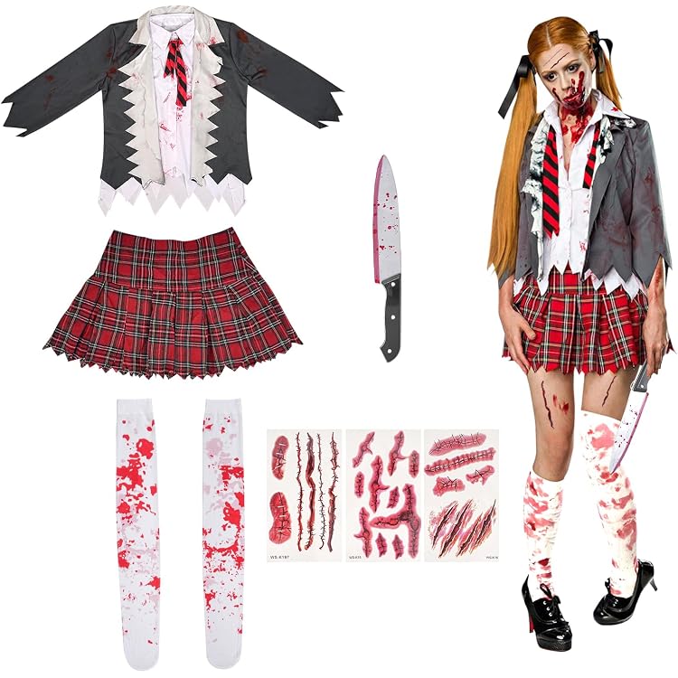 EraSpooky Damen Zombie Dienstmädchen Kostüm – Blutiges Halloween-Outfit In Größe XL (Weiß)