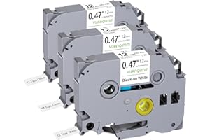 3x Yuanqimm Compatible Brother P-touch Label Tape 12mm for Brother TZe231 TZe-231 TZ231 TZ-231 Black on White Tape for Ptouch PT-D400 PT-H100LB PT-H105 PT-D200 PT-1000 PT-H110 PT-H101 PT-H107B PT-D210