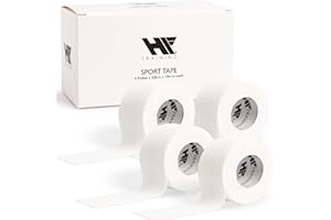 HF Training® - 4 x Profi Sporttape 3,8 x 10 m Weiß für Fußball, Handball & Fitness (EXTRA STARK) - Sport & Fußball Tape für Stutzen, Knie & Handgelenk (wasserfest) - Physiotape (selbstklebend)