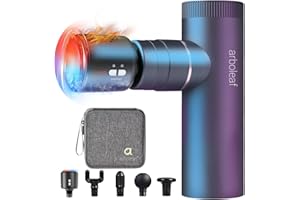 Arboleaf Mini Pistola de Masaje Muscular con Calor y Frío,Masajeador Muscular Eléctrica 5 Velocidades 4 Cabezal de Silicona, Massage Gun 3200rpm Bajo Ruido,2000mAhx2 Baterías Carga Tipo-C