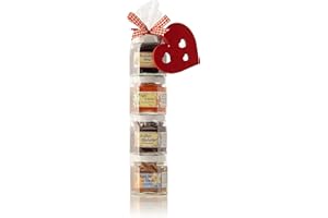 PUNTZELHOF ALLGÄUER DELIKATESSEN Fruit Spreads Gift Roll with Heart Pendant - Jam Fruit Spread Gift Set from the Allgäu - 4 x 50 g Homemade Fruit Spread - with Special Felt Heart Pendant