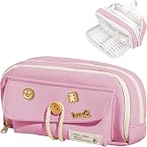 KASESSS School Pencil Case, 4 Compartments, Large Pencil Case, School Pencil Case with Decorative Patches, Multifunctional Pe
