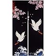 LIGICKY Noren Doorway Curtain Japanese Style Cranes Waves Cherry blossom Printed Window Treatment Door Tapestry for Home Decoration 85 x 150 cm, Black