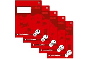 ‎STAUFEN Staufen Premium Schulheft - DIN A4, Lineatur 47 (7mm kariert), 16 Blatt, 90g/m² Premium Papier, 3 verschiedene Motive (keine Auswahl möglich), 5 Stück