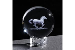 ORNALRIST 6 cm 3D-geätzte Pferd-Kristallkugel Ornament für Zuhause, Sammelfigur Dekor mit Ständer, Glashandwerk Pferd Geschenke für Frauen zum Geburtstag Weihnachten