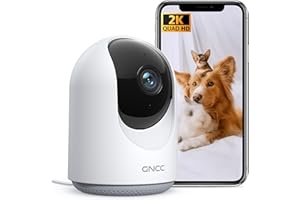 GNCC 2K Hunde Überwachungskamera Innen, Hunde Kamera Überwachung Innen, 360° Hundekamera mit APP, Nachtsicht, Bewegungserkennung, Echtzeit-Warnungen, 2-Wege-Audio, Funktioniert mit Alexa, P1Pro